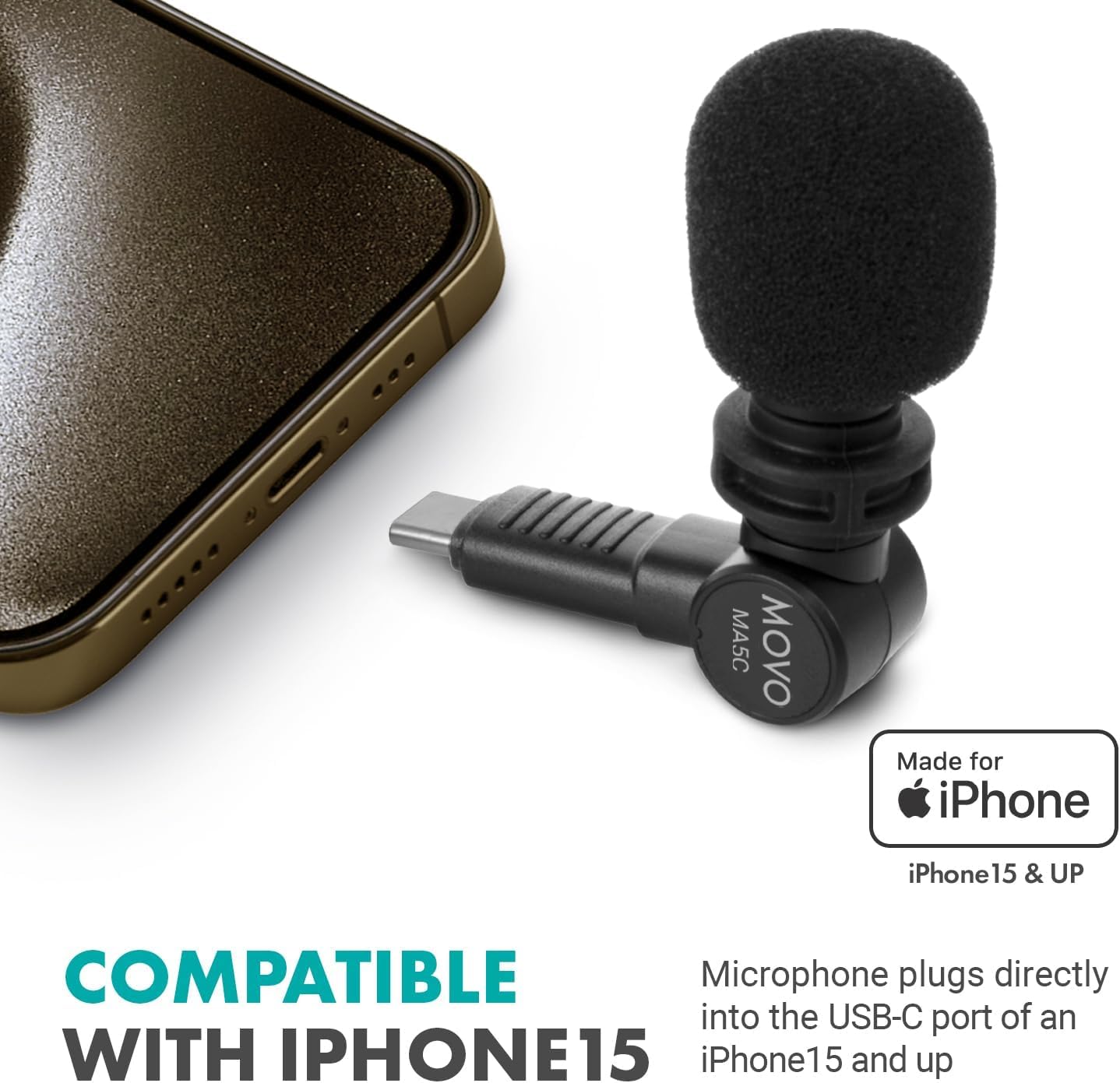 Amazon | Movo (ムーボ) 外付けUSB-Cマイク iPhone 15用 - iPhone 15用